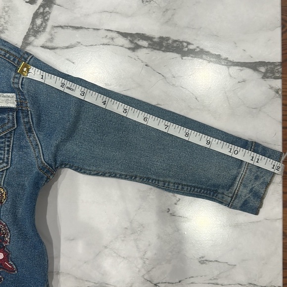 7 For All Mankind Girls Medium Wash Denim Embroidered Jacket See Measurements - Picture 9 of 9